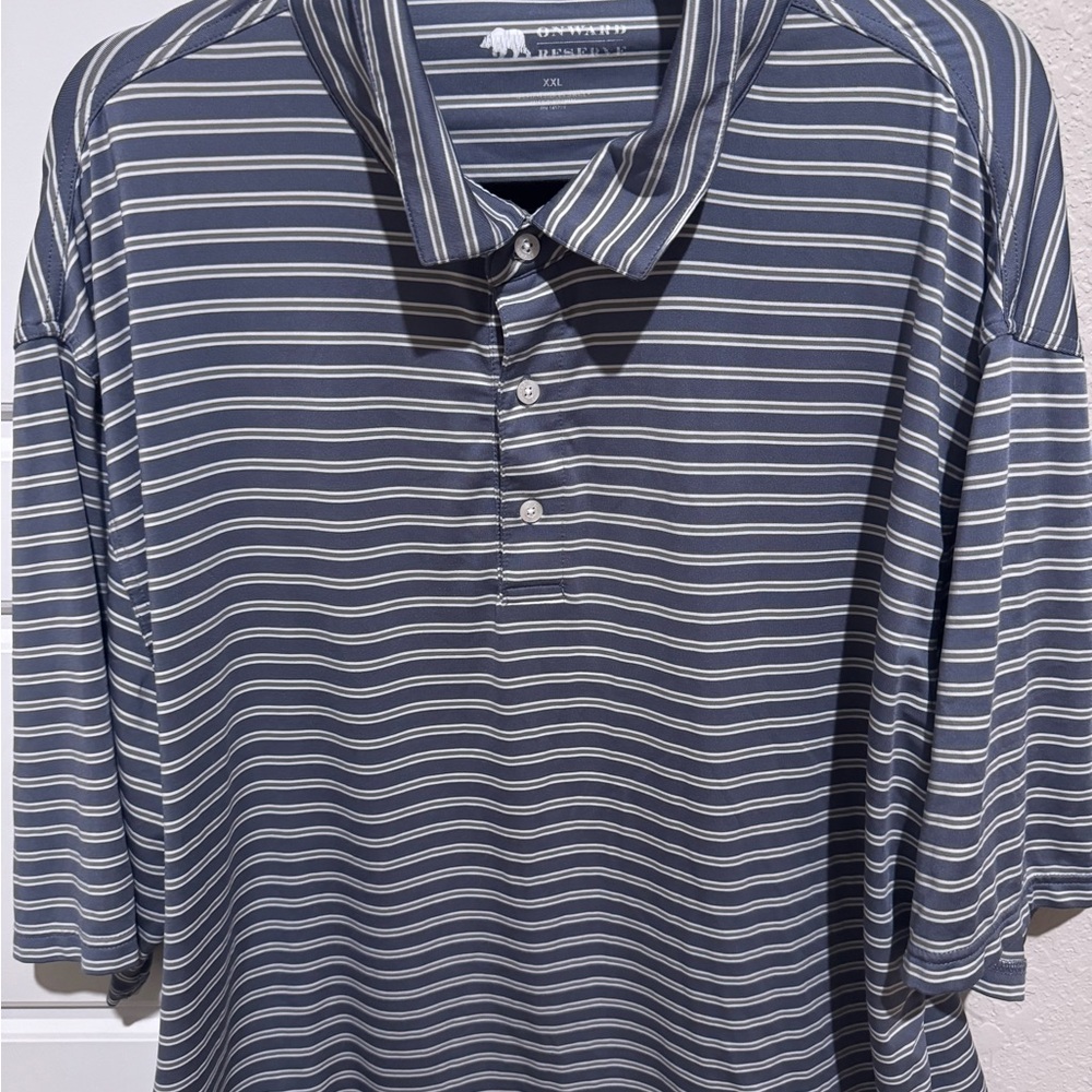 Classic Blue and White Polo Shirt with Striped Design